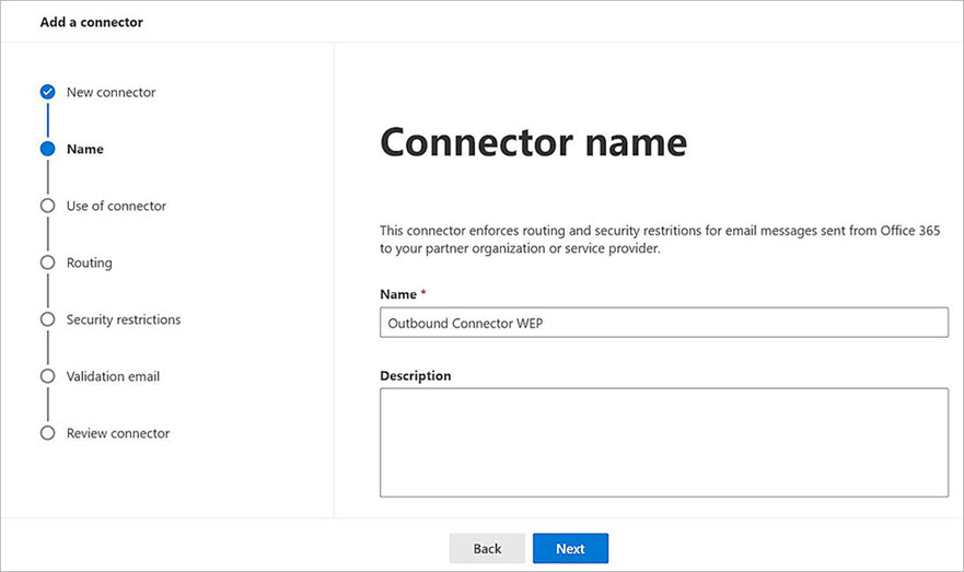 Screenshot of the Microsoft 365 configuration Connector Name page